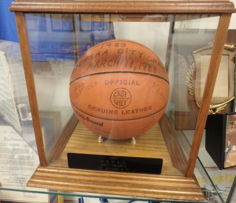 Basketball signed by members of the 1983 St. Peter’s city championship team.